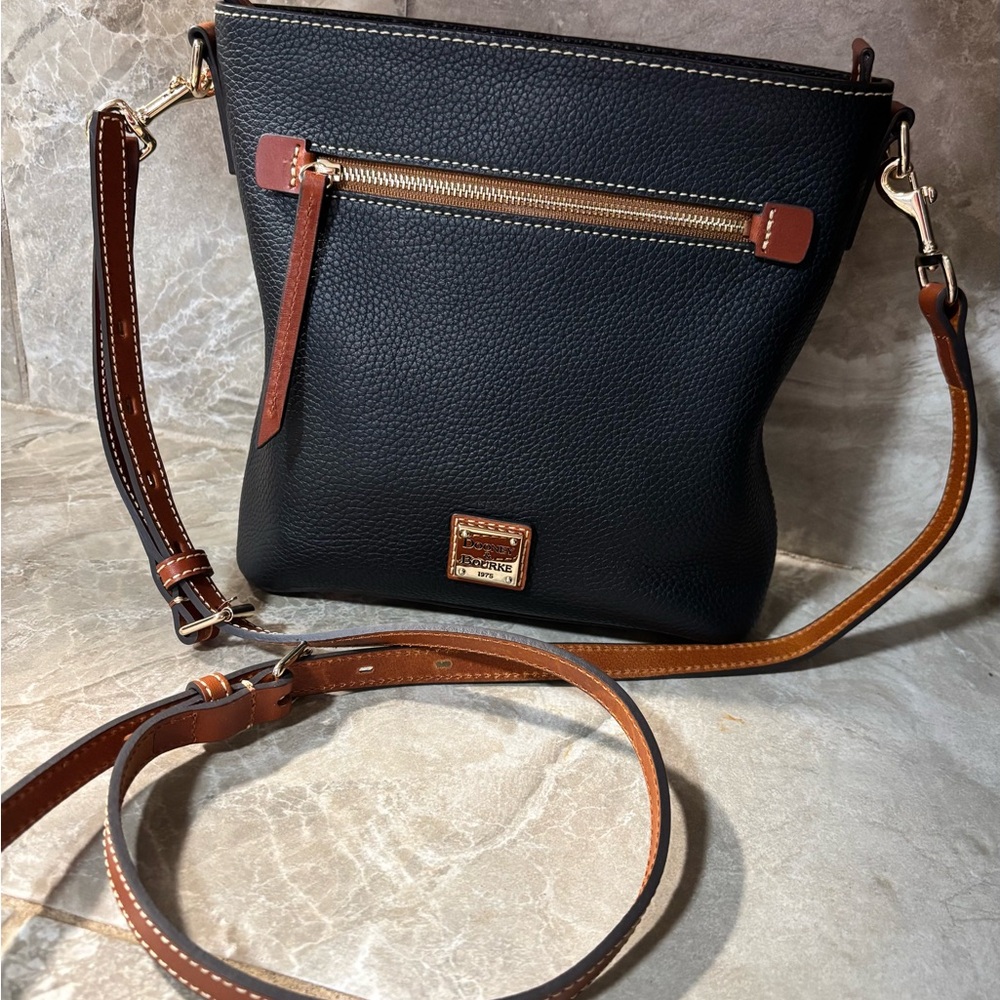 Dooney & Bourke Black and Brown Crossbody Bag with Gold Hardware